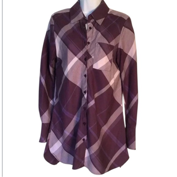 Ted Baker plaid flannel button  tunic  French cuffs Size 2 Fits 4-6 - Picture 8 of 9